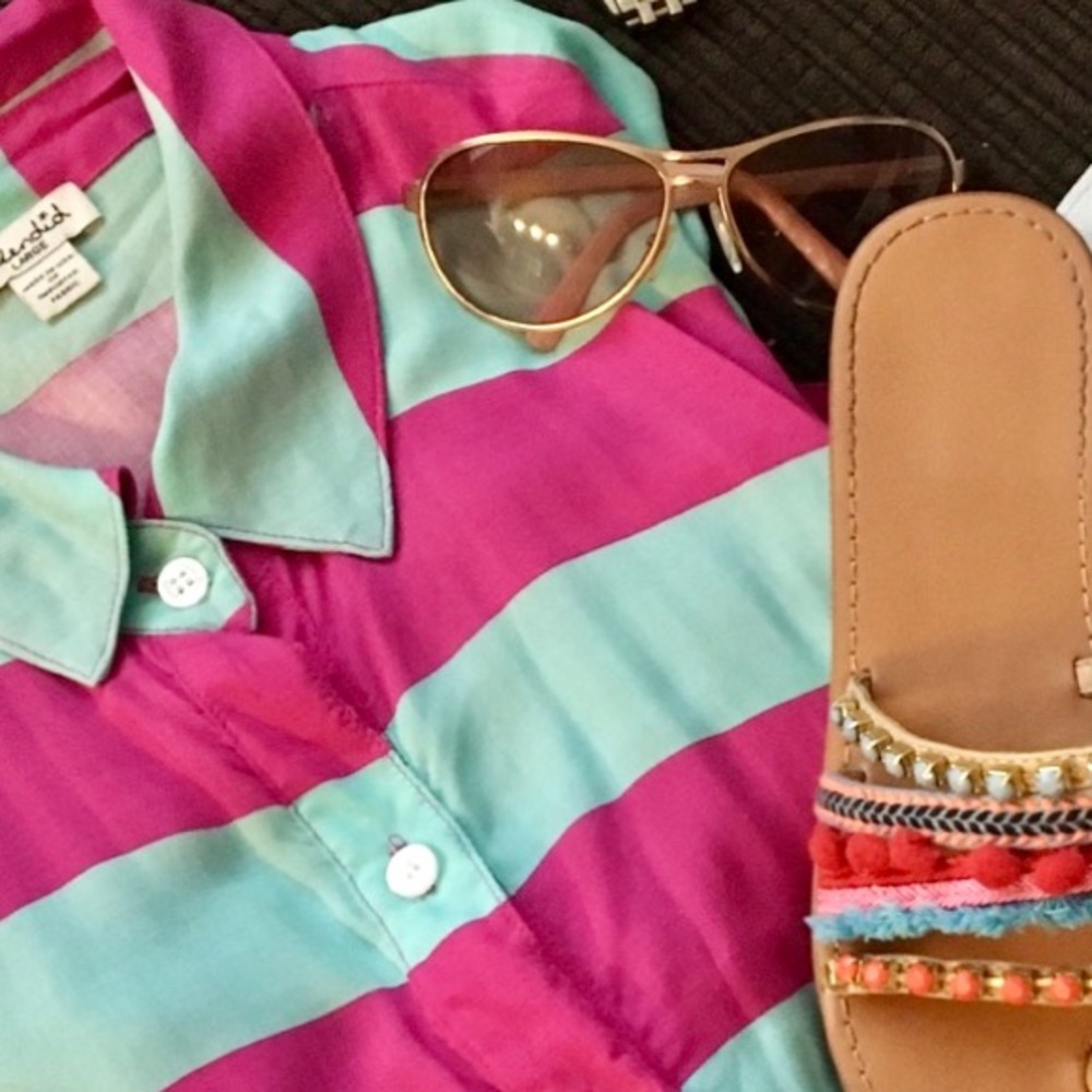 Splendid Silky Striped Button Down Blouse EUC